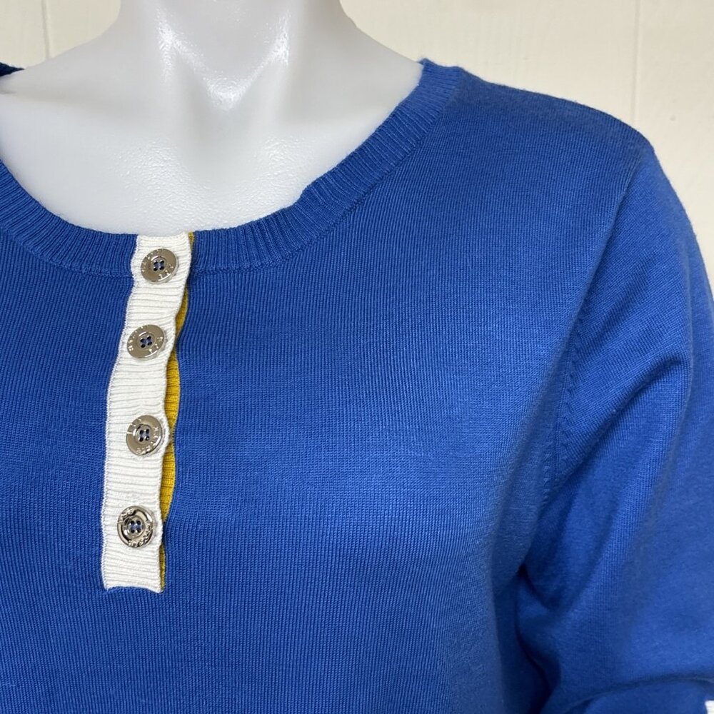 Bob Mackie Sweater Dress Womens M Royal Blue Tunic Wearable Art Button Accent - Picture 2 of 8